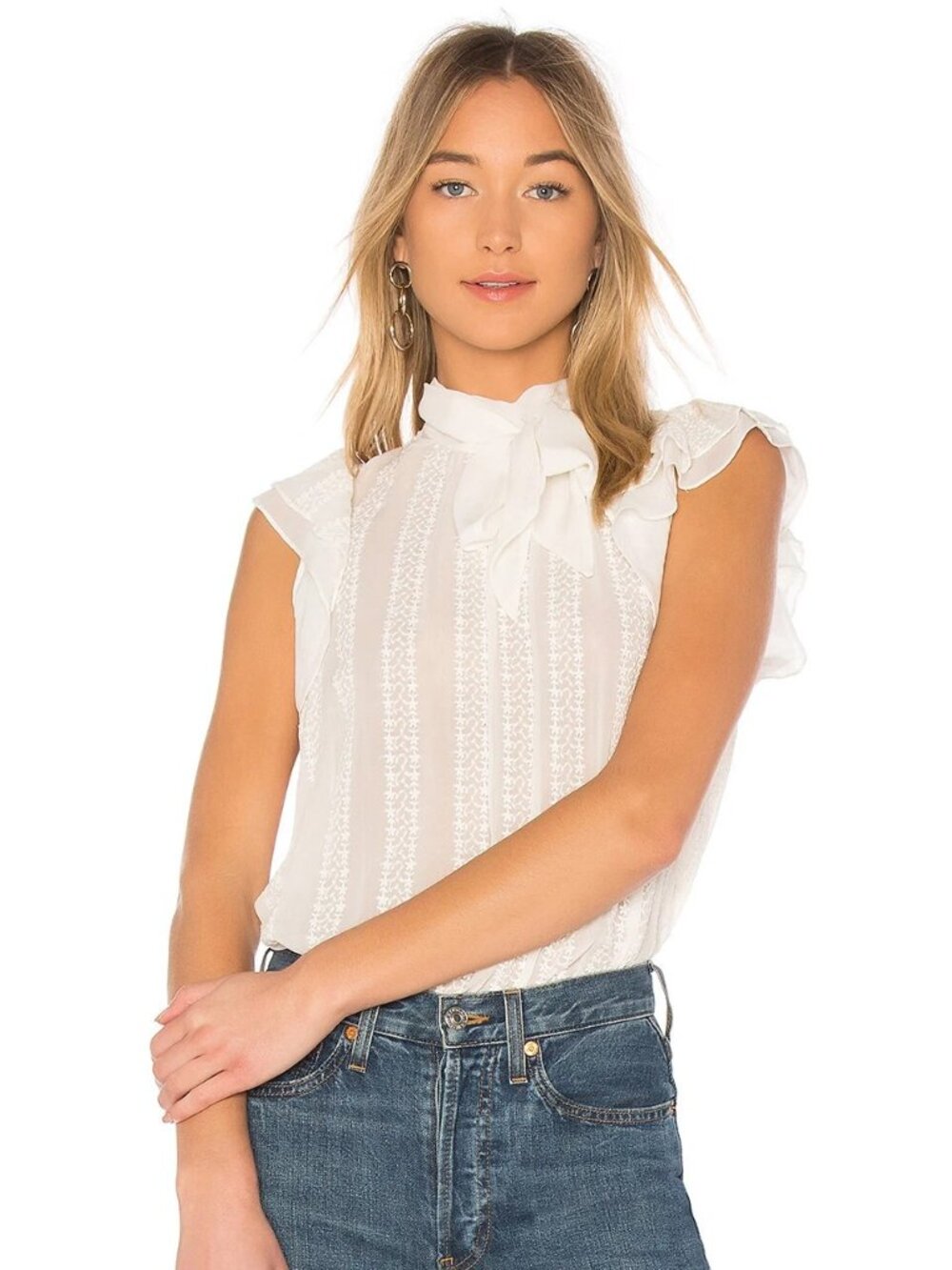 New Tags Ulla Johnson Heddy White Embroidered Silk Bow Ruffle Blouse Top 4
